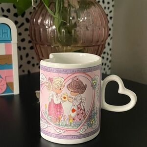 Vintage Precious Moments Pink Heart-Handle Ceramic Mug